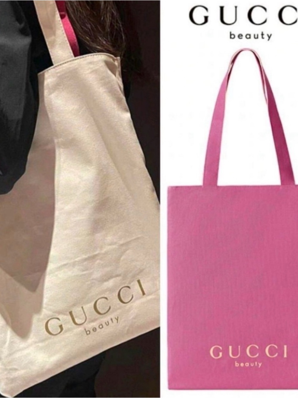 Gucci pink  canvas tote with gold logo